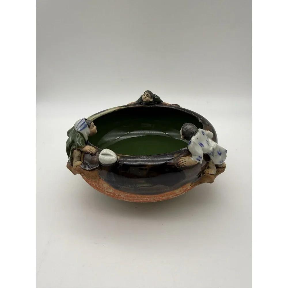 Antique Japanese Sumida-Gawa Pottery Bowl by Inoue Ryosai SIGNED By Artist